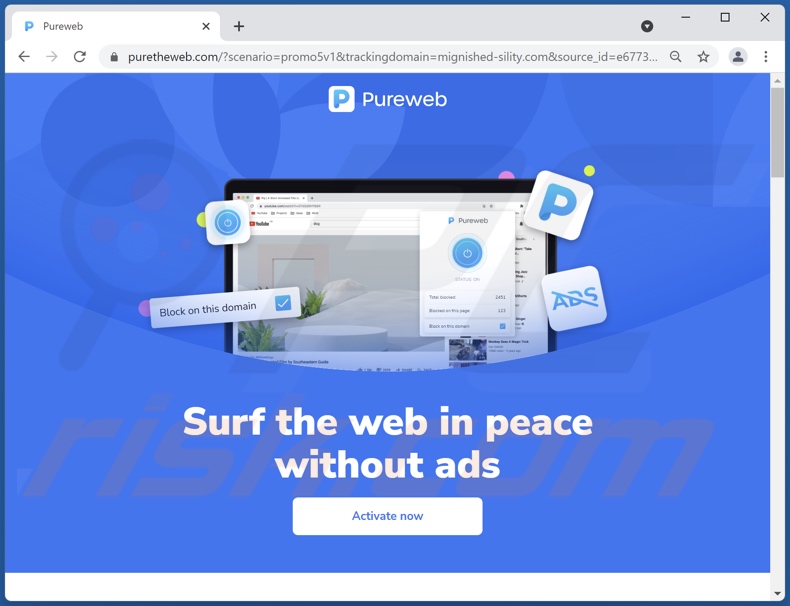 Pureweb Adware bewerbende Seite