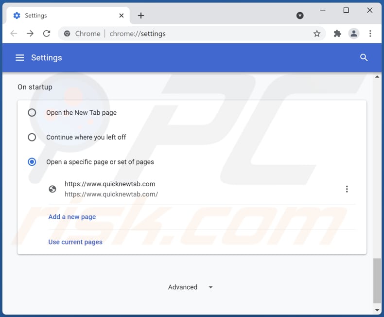 quicknewtab.com von der Google Chrome Startseite entfernen