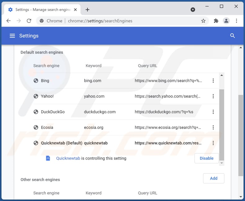 quicknewtab.com von der Google Chrome Standardsuchmaschine entfernen