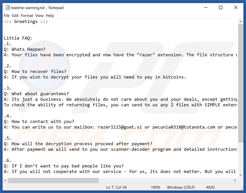 Razer Ransomware Textdatei (readme-warning.txt)