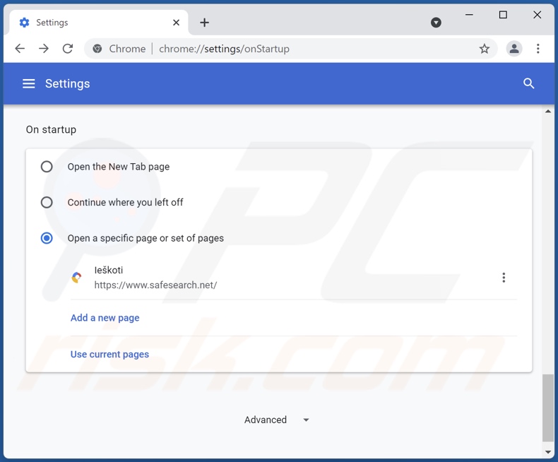 safesearch.net von der Google Chrome Startseite entfernen