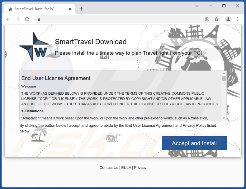 SmartTravel Adware fördert eine Webseite