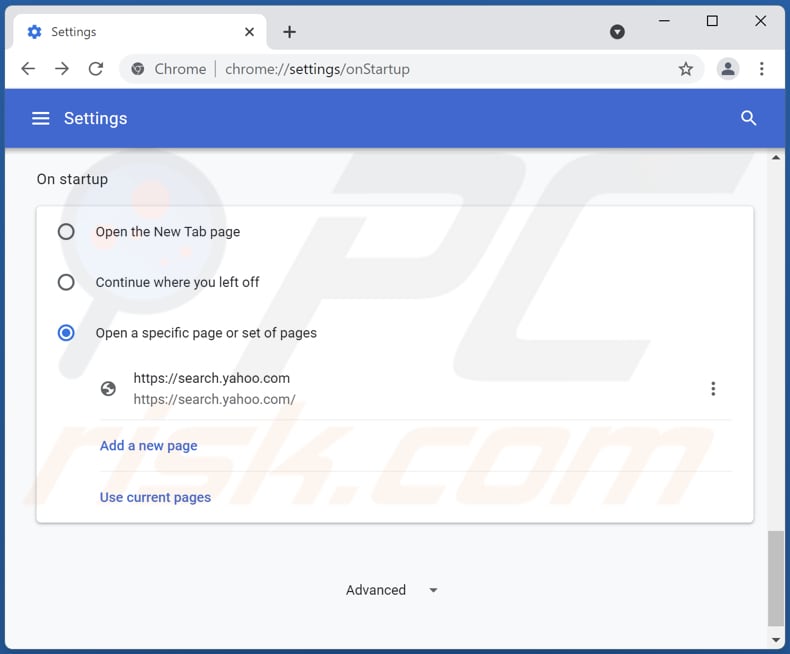 search.yahoo.com von der Google Chrome Startseite entfernen