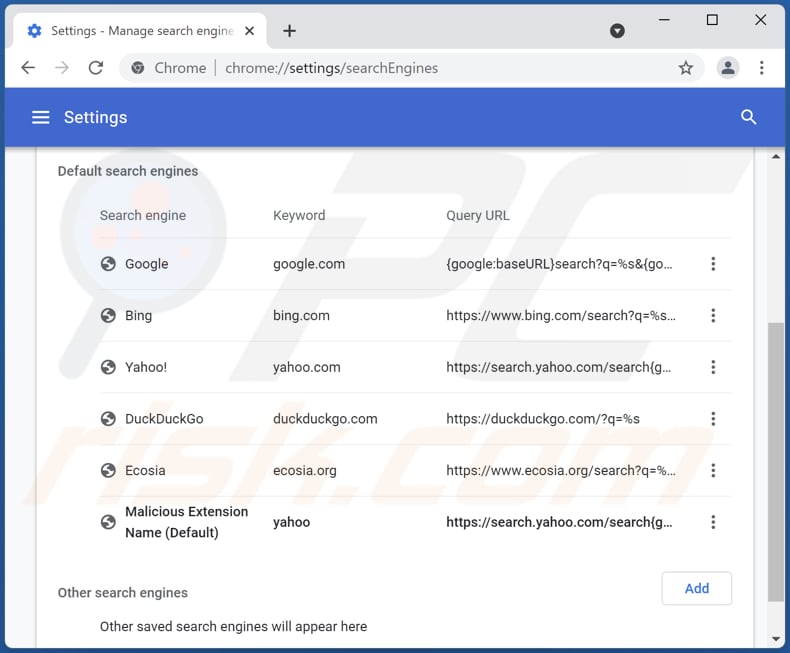 search.yahoo.com von der Google Chrome Standardsuchmaschine entfernen