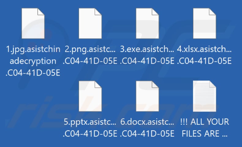 Von Asistchinadecryption Ransomware verschlüsselte Dateien (.asistchinadecryption und ID eines Opfers als die Erweiterung)