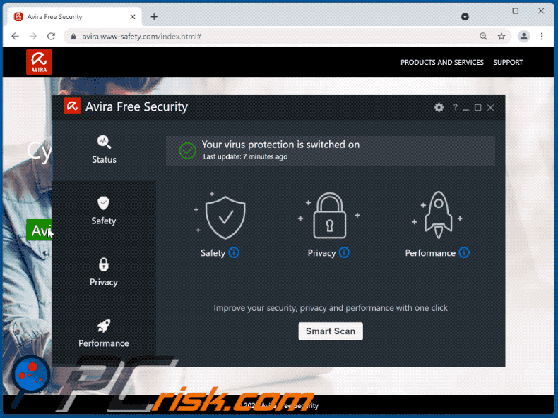 Aussehen des Avira Free Security - Ihr PC ist mit 5 Viren infiziert! Pop-up-Betrugs