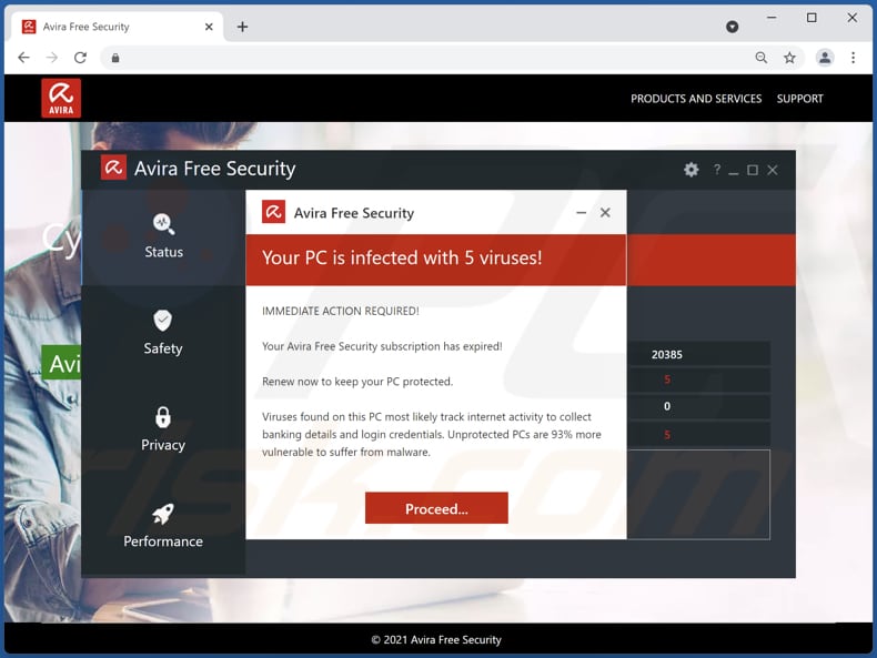 Avira Free Security - Ihr PC ist mit 5 Viren infiziert! Pop-up-Betrug