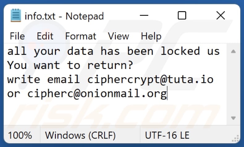 Cip Ransomware Textdatei (info.txt)