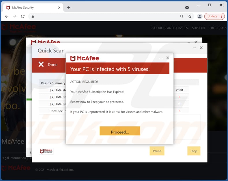 mcafee subscription has expired E-Mail-Betrug betrügersiche Webseite