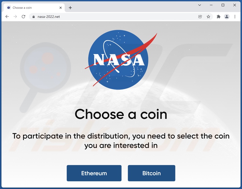 NASA ETH und BTC Giveaway Betrug