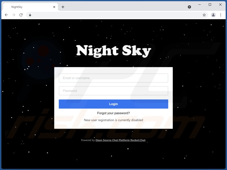 night sky Ransomware Kontakt-Webseite