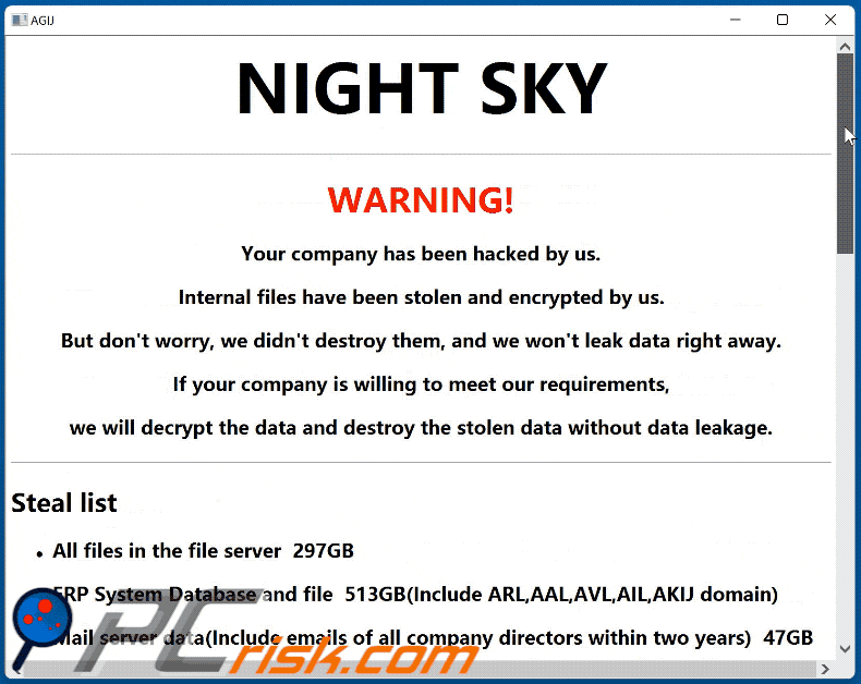 night sky Ransomware Lösegeldmitteilung NightSkyReadMe.hta gif