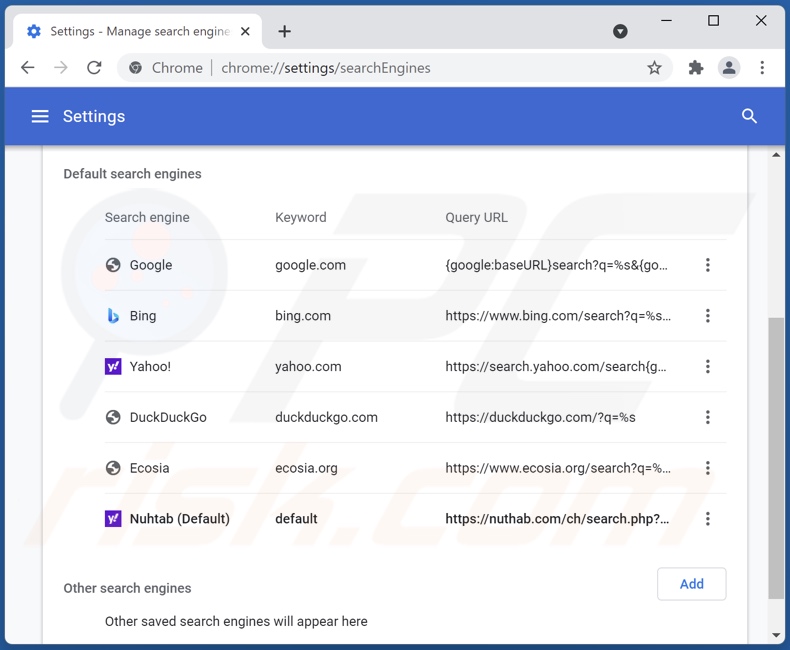 nuhtab.com von der Google Chrome Standardsuchmaschine entfernen