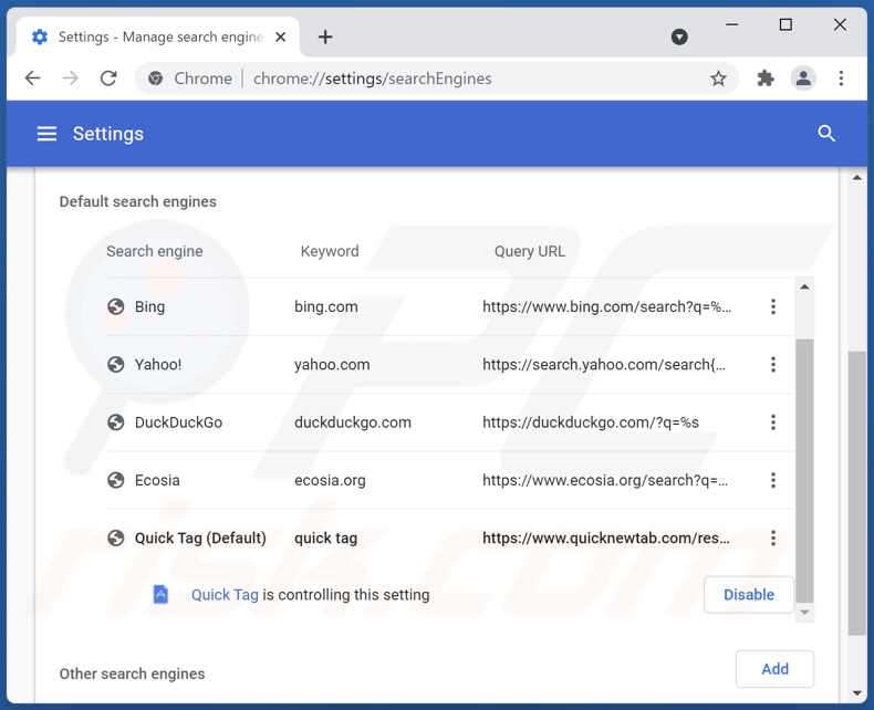quicknewtab.com von der Google Chrome Standardsuchmaschine entfernen