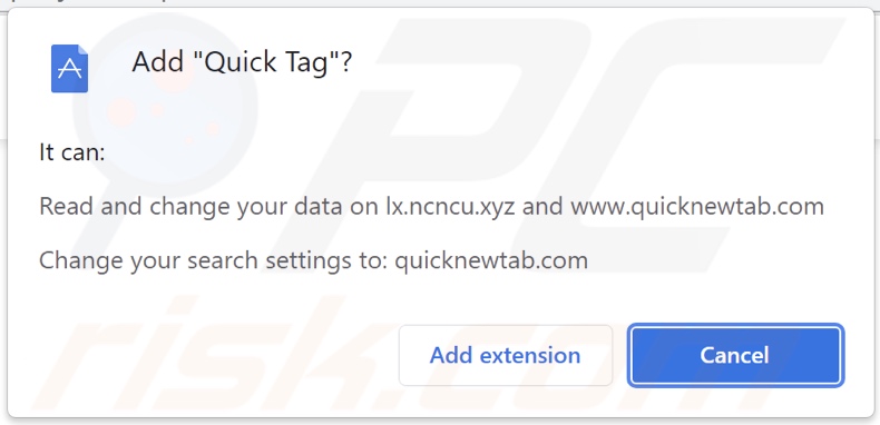 Quick Tag Browserentführer bittet um Genehmigung
