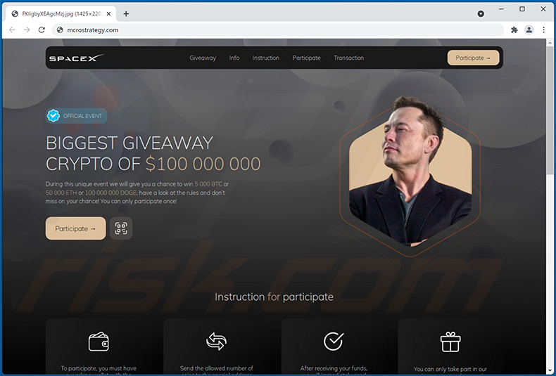 SpaceX BTC And ETH Giveaway Betrugs-Webseite (2022-01-28 - mcrostrategy.com)