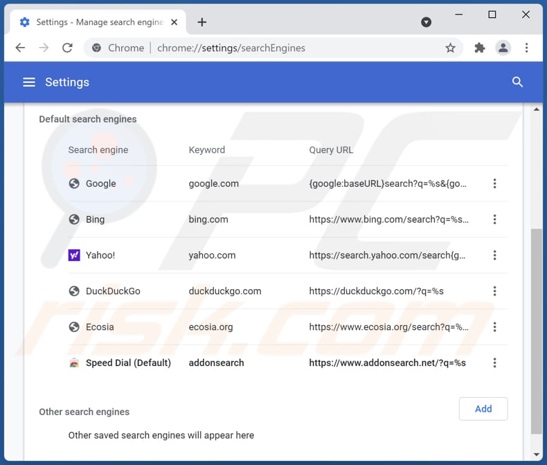 addonsearch.net von der Google Chrome Standardsuchmaschine entfernen