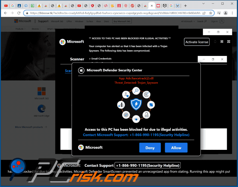 Aussehen des Access to this PC has been blocked for due to illegal activities Betrugs