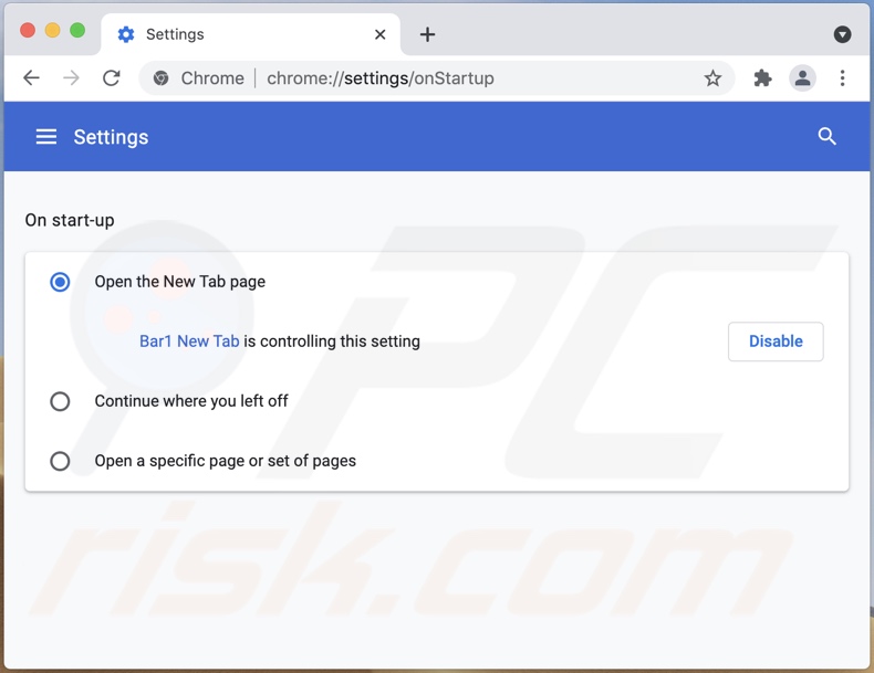 Bar1 New Tab Browserentführer Chrome Persistenz