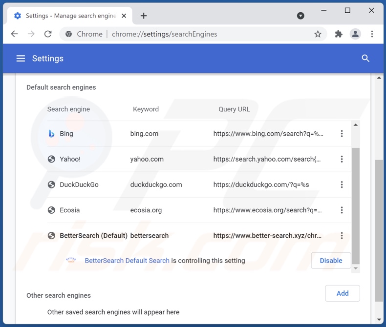 better-search.xyz von der Google Chrome Standardsuchmaschine entfernen