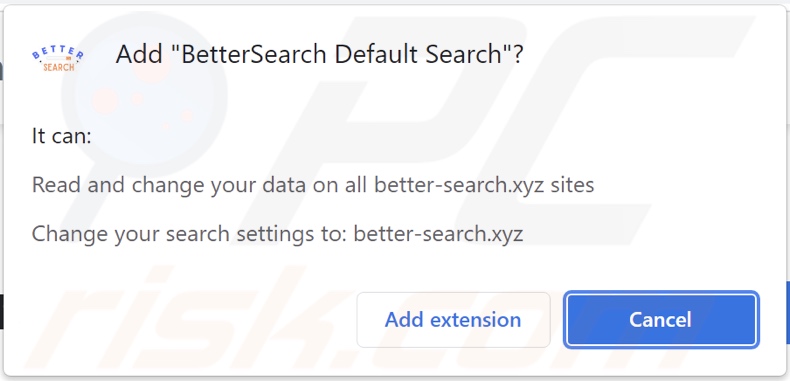 BetterSearch Default Search Browserentführer bittet um Berechtigungen
