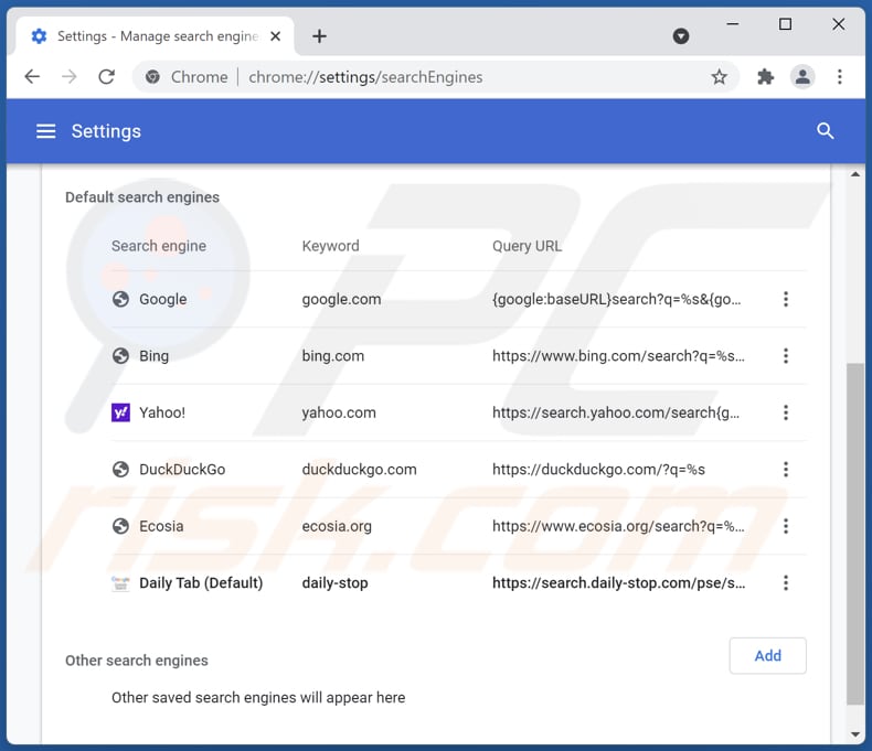 search.daily-stop.com von der Google Chrome Standardsuchmaschine entfernen