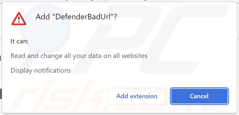 DefenderBadUrl Adware bittet um datenbezogene Genehmigungen