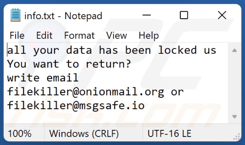 kl Ransomware Lösegeldforderung (info.txt)