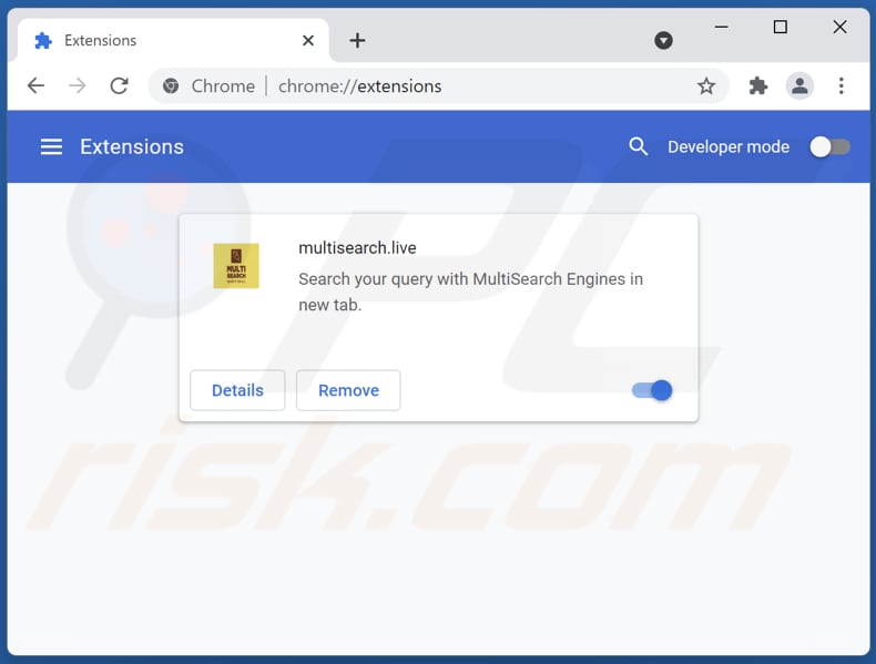 Mit search.multisearch.live verwandte Google Chrome Erweiterungen entfernen