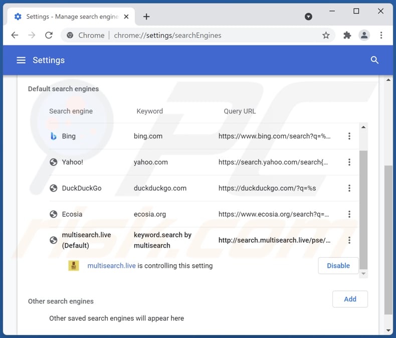 search.multisearch.live von der Google Chrome Standardsuchmaschine entfernen