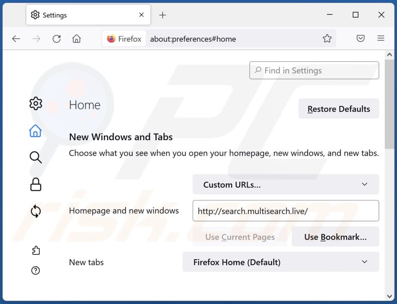 search.multisearch.live von der Mozilla Firefox Startseite entfernen