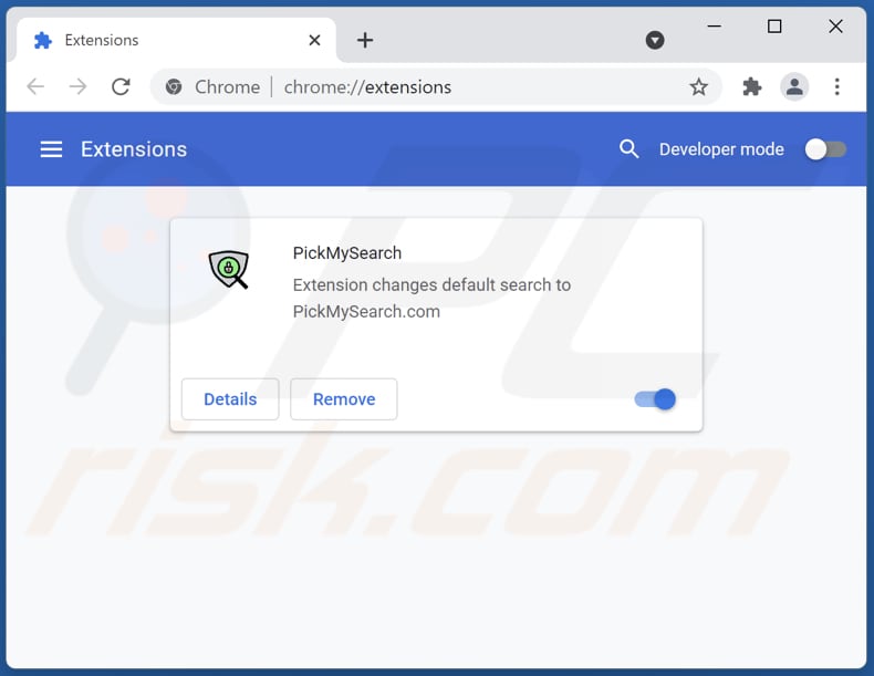 Mit pickmysearch.com verwandte Google Chrome Erweiterungen entfernen