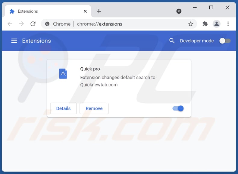 Mit quicknewtab.com verwandte Google Chrome Erweiterungen entfernen