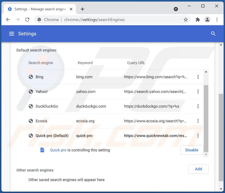 quicknewtab.com von der Google Chrome Standardsuchmaschine entfernen