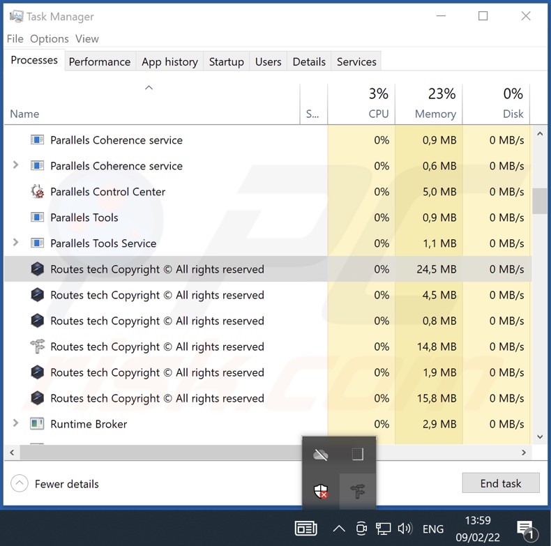 Routes Adware Prozess im Task Manager (Routes tech Copyright © All rights reserved)