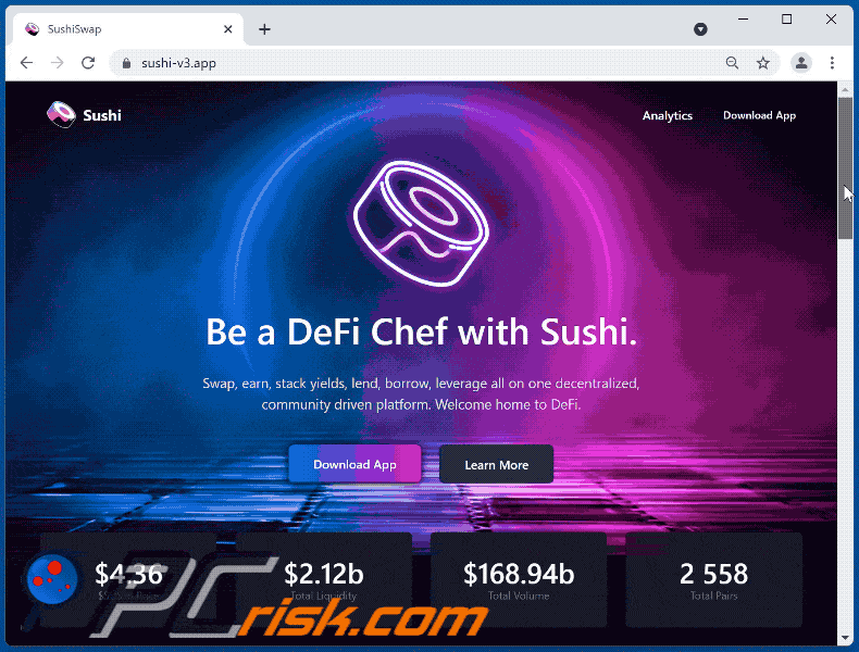 Aussehen der SushiSwap Betrugswebseite