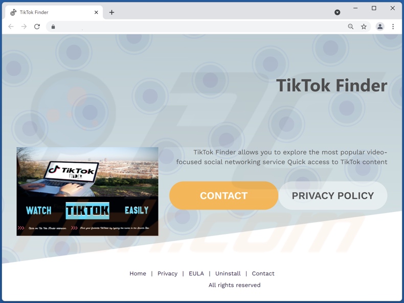 Webseite fördert TikTok Finder Adware