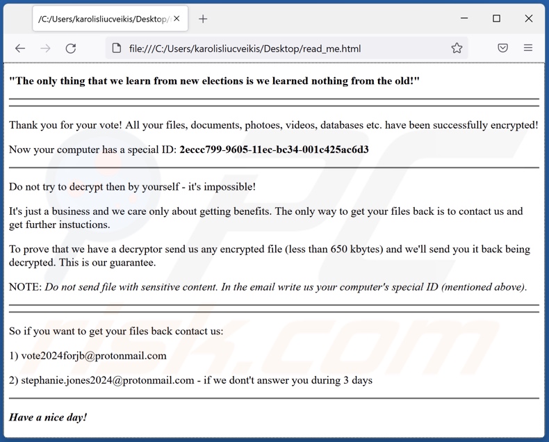 Vote2024 Ransomware Lösegeldfordernde Nachricht (read_me.html)