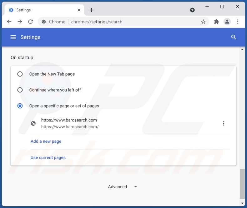 barosearch.com von der Google Chrome Startseite entfernen