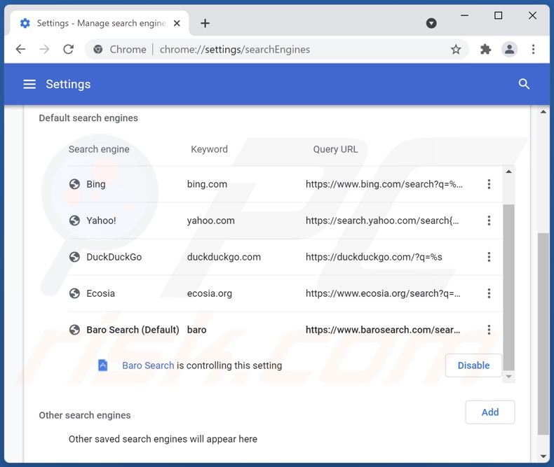 barosearch.com von der Google Chrome Standardsuchmaschine entfernen