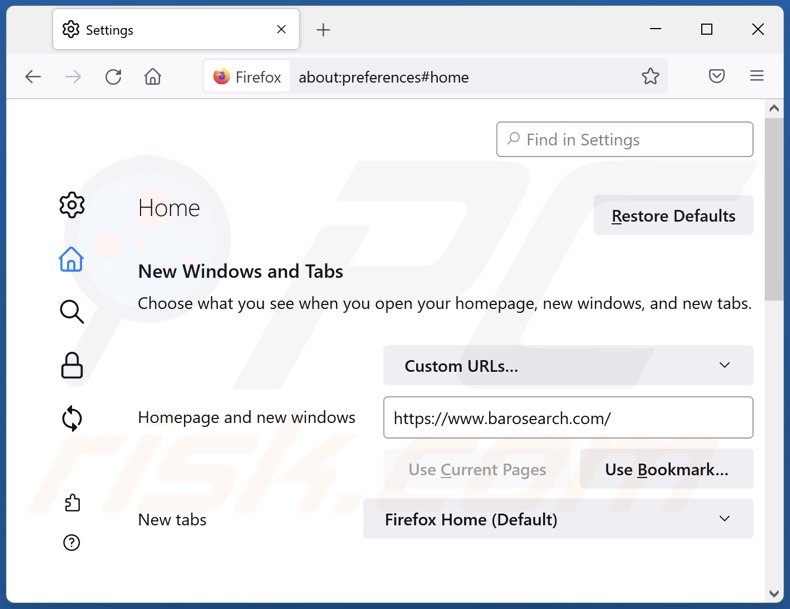 Removing barosearch.com from Mozilla Firefox homepage