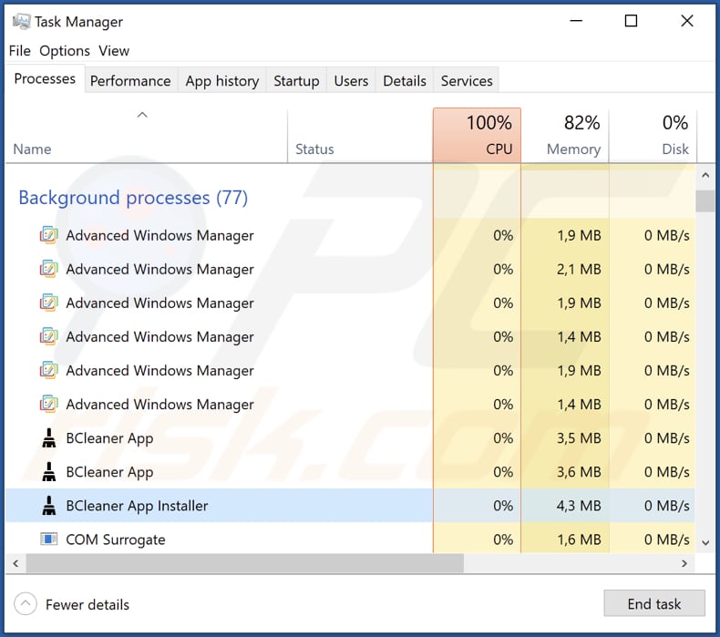 best cleaner bcleaner unerwünschte Anwendung führt das bc cleaner App Installationsprogramm in Task Manager aus