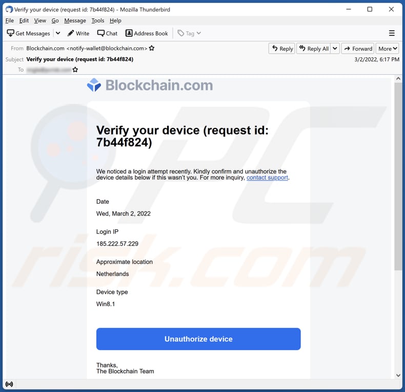 Blockchain.com E-Mail-Betrug