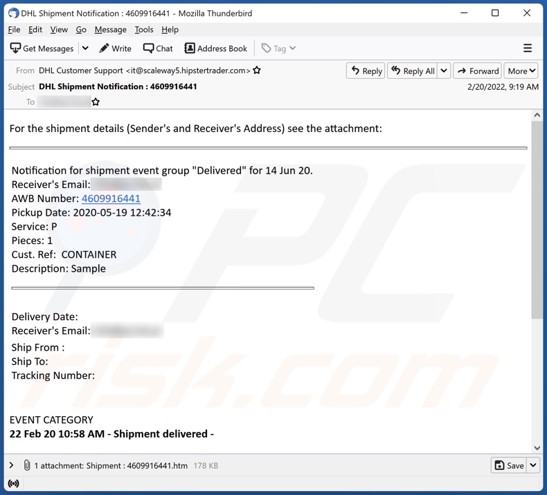 DHL Shipment Details E-Mail Spam-Kampagne