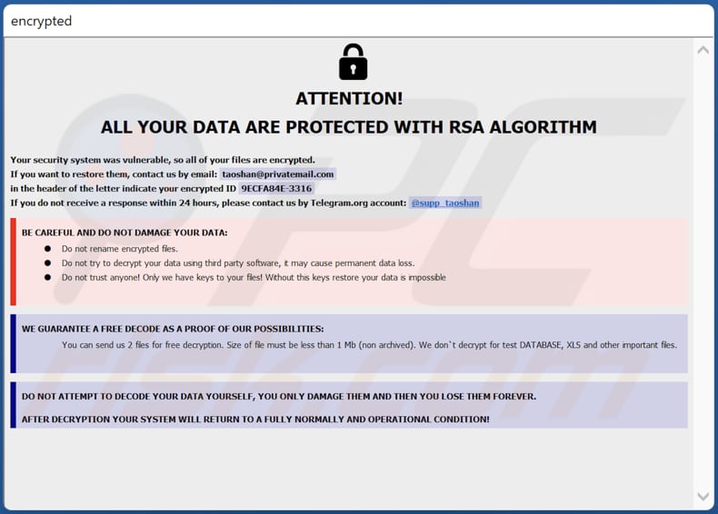 DIKE Ransomware Lösegeldmitteilung im Dialogfenster (info.hta)