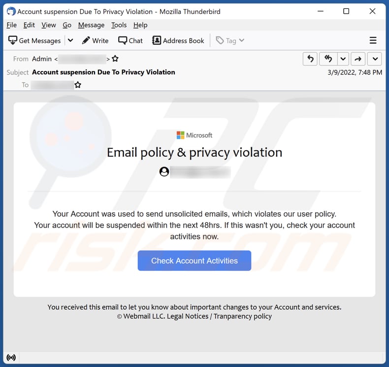 Email policy & privacy violation E-Mail-Betrug