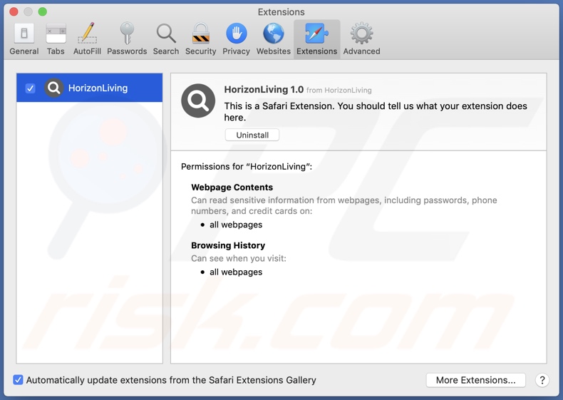 HorizonLiving Adware auf Safari installiert
