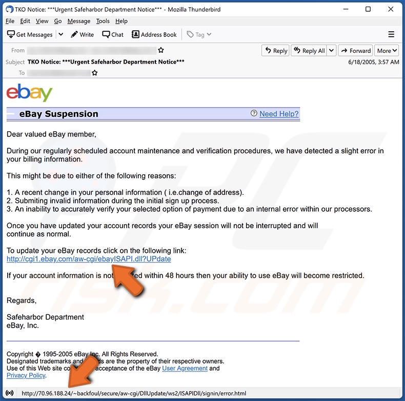 HTML/Phishing Inhalt-fördernde E-Mail