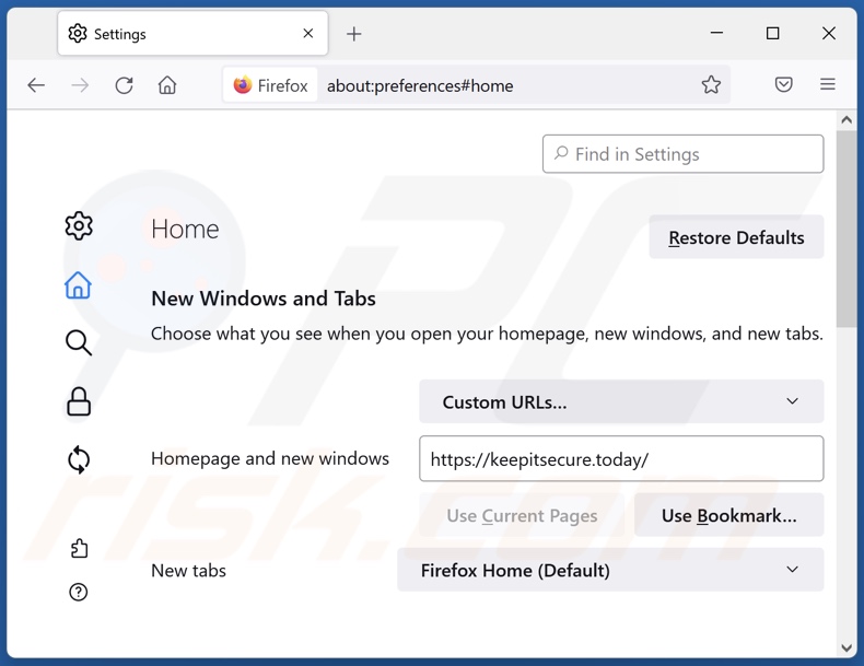 keepitsecure.today von der Mozilla Firefox Startseite entfernen