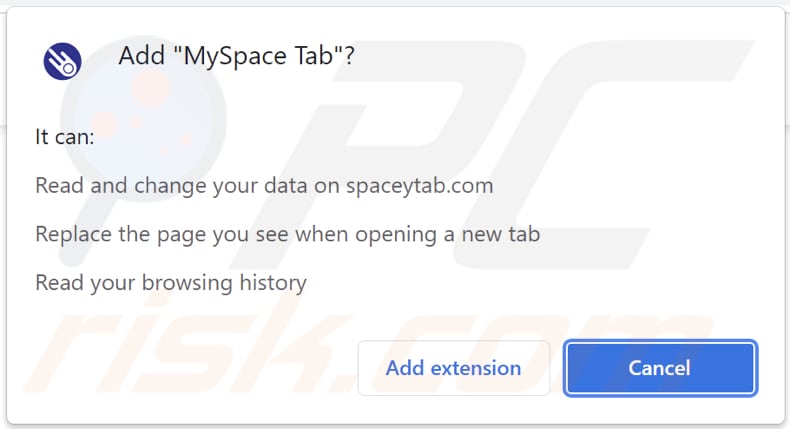 myspace tab Browserentführer Browserbenachrichtigung